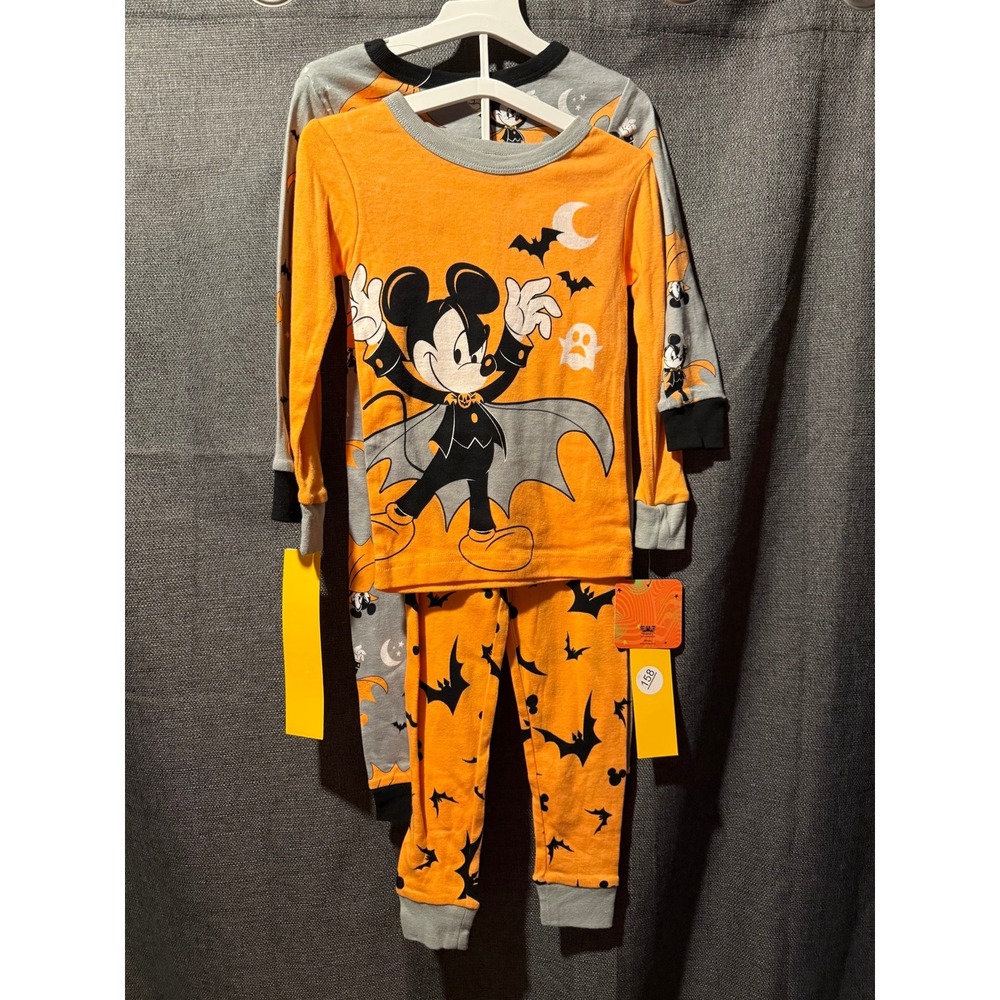 Disney Mickey Mouse Halloween Pajamas 4T Orange Vampire Bat Long Sleeve NWT